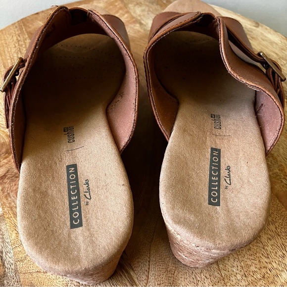 Clarks | Annadel Holly Dark Tan Leather Buckle Wedge Sandal - Picture 4 of 7